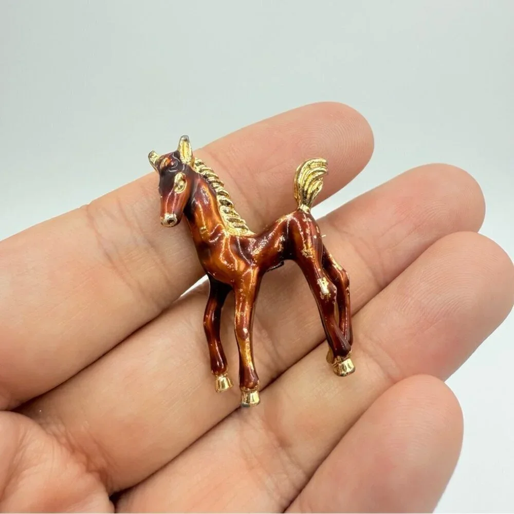 Vintage Enamel Pony Horse Brooch Pin